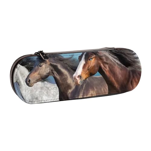 Hartschalen-Federmäppchen, Schreibwaren-Organizer, Leder, Federmäppchen und Make-up-Tasche, weiße Pferde von LfearTesa