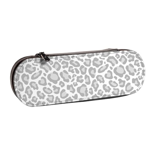 Hartschalen-Federmäppchen, Schreibwaren-Organizer, Leder-Federmäppchen und Make-up-Tasche, grau-weißes Leopardenmuster von LfearTesa