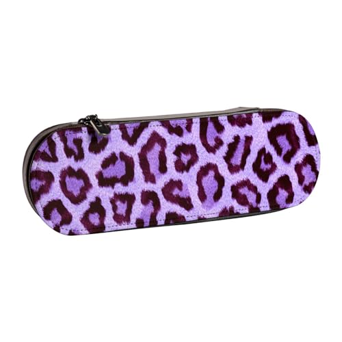 Hartschalen-Federmäppchen, Schreibwaren-Organizer, Leder-Federmäppchen und Make-up-Tasche, lila Leopardenmuster von LfearTesa