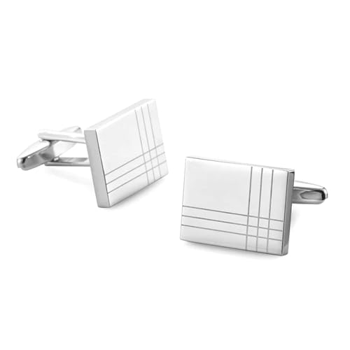 Herren Französische Hemdmanschettenknöpfe Klassische Laser Metall Quadrat Gitter Manschettenknöpfe,Farbe 18,1 Paar von LfearTesa