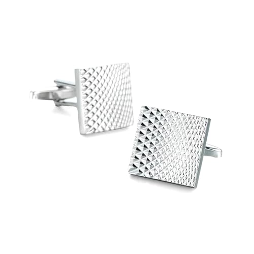 Herren Französische Hemdmanschettenknöpfe Klassische Laser Metall Quadrat Gitter Manschettenknöpfe Hochzeitsanzug Zubehör Schmuck,Farbe 11,1 Paar von LfearTesa