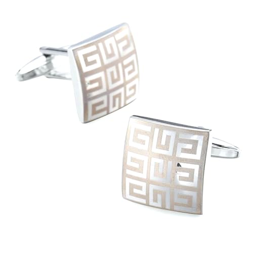 Herren Französische Hemdmanschettenknöpfe Klassische Laser Metall Quadrat Gitter Manschettenknöpfe Hochzeitsanzug Zubehör Schmuck,Farbe 6,1 Paar von LfearTesa