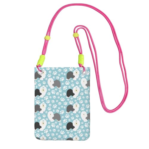 Kleine Umhängetasche, Handy-Geldbörse, Geldbörse, Umhängetasche, Motiv: Old English Sheepdog, Hintergrund mit handgezeichneten Pfoten, süßer Cartoon,Fuchsia Kleine Umhängetasche, Handy-Geldbörse, Geldbörse, Umhängetasche, Motiv: Old English Sheepdog, Hintergrund mit handgezeichneten Pfoten, süßer Cartoon,Fuchsia von LfearTesa