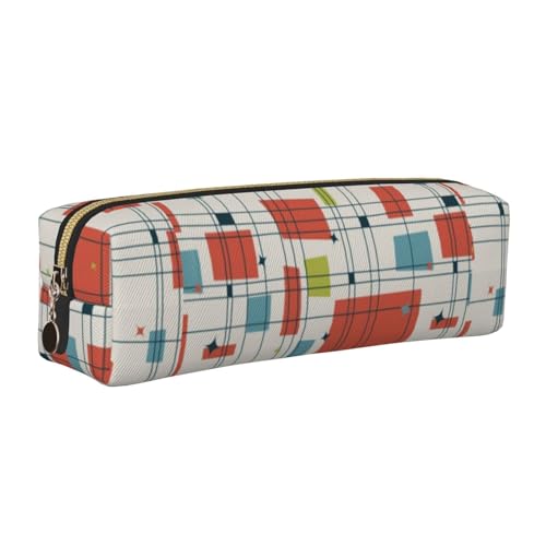 LfearTesa Bleistifttasche, Federmäppchen aus Leder, Schreibwaren-Organizer-Box,Abstraktes Mid-Century Modern Grid von LfearTesa
