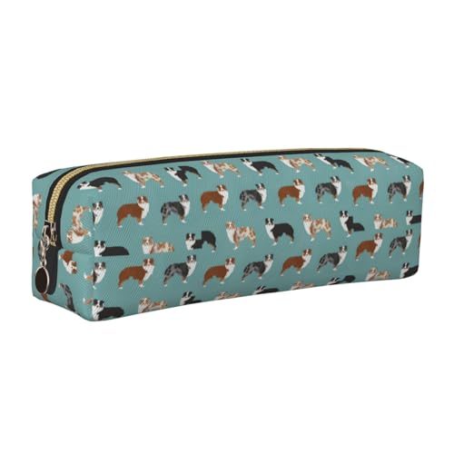 LfearTesa Bleistifttasche, Federmäppchen aus Leder, Schreibwaren-Organizer-Box,Australian Shepherd Besitzer Hunderasse Süße Hütehunde Aussie Hunde Tier LfearTesa Bleistifttasche, Federmäppchen aus Leder, Schreibwaren-Organizer-Box,Australian Shepherd Besitzer Hunderasse Süße Hütehunde Aussie Hunde Tier von LfearTesa