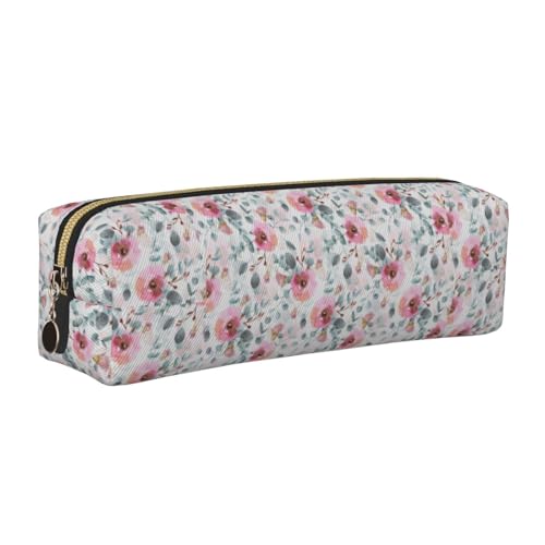 LfearTesa Bleistifttasche, Federmäppchen aus Leder, Schreibwaren-Organizer-Box,Australische Flora Aquarell Eukalyptus und erröten Blumen von LfearTesa