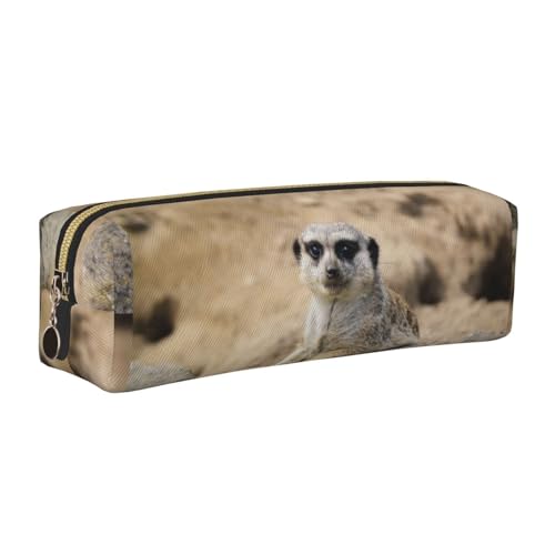 LfearTesa Bleistifttasche, Federmäppchen aus Leder, Schreibwaren-Organizer-Box,Erdmännchen-Tierdruck von LfearTesa