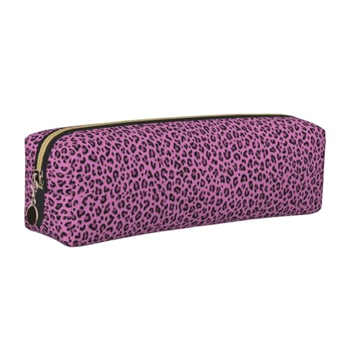 LfearTesa Bleistifttasche, Federmäppchen aus Leder, Schreibwaren-Organizer-Box,Leopardenmuster Fuchsia Pink von LfearTesa