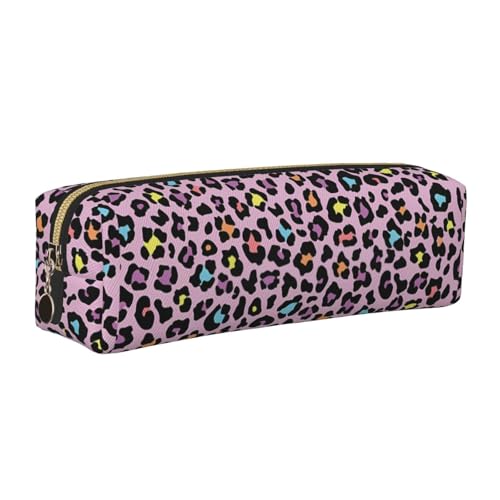 LfearTesa Bleistifttasche, Federmäppchen aus Leder, Schreibwaren-Organizer-Box,Lila Leoparden-Geparden-Print von LfearTesa