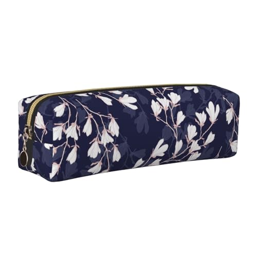 LfearTesa Bleistifttasche, Federmäppchen aus Leder, Schreibwaren-Organizer-Box,Marineblaue Magnolienblüten LfearTesa Bleistifttasche, Federmäppchen aus Leder, Schreibwaren-Organizer-Box,Marineblaue Magnolienblüten von LfearTesa