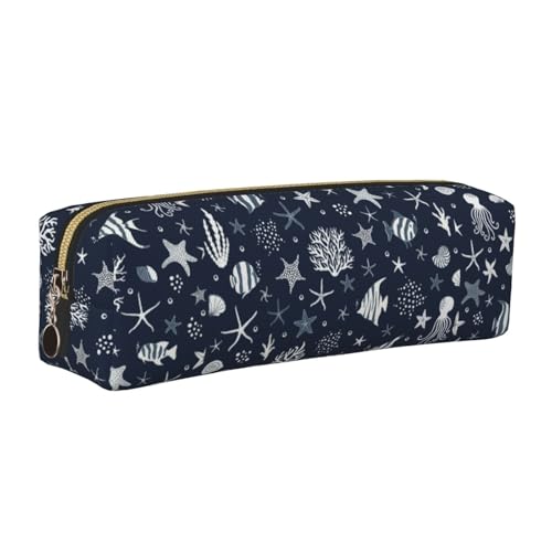 LfearTesa Bleistifttasche, Federmäppchen aus Leder, Schreibwaren-Organizer-Box,Meerestiere Fische Seesterne Muscheln Cartoon Nautisches Sommerleben im Ozean LfearTesa Bleistifttasche, Federmäppchen aus Leder, Schreibwaren-Organizer-Box,Meerestiere Fische Seesterne Muscheln Cartoon Nautisches Sommerleben im Ozean von LfearTesa