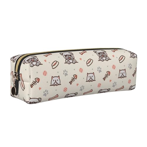 LfearTesa Bleistifttasche, Federmäppchen aus Leder, Schreibwaren-Organizer-Box,Mops Hund und Katze mit Knochen LfearTesa Bleistifttasche, Federmäppchen aus Leder, Schreibwaren-Organizer-Box,Mops Hund und Katze mit Knochen von LfearTesa