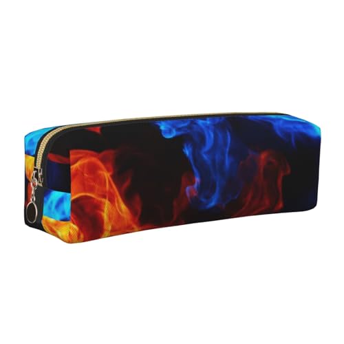 LfearTesa Bleistifttasche, Federmäppchen aus Leder, Schreibwaren-Organizer-Box,Rote und Blaue Flamme von LfearTesa