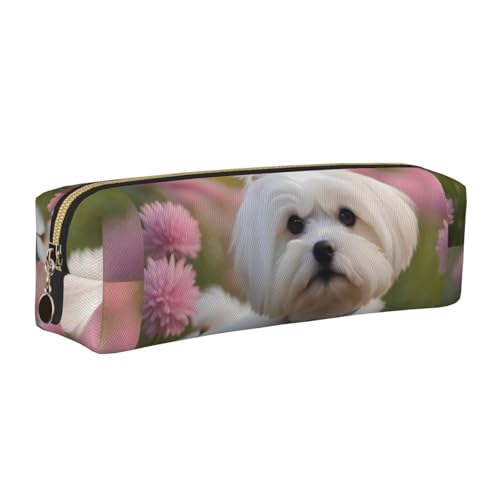 LfearTesa Bleistifttasche, Federmäppchen aus Leder, Schreibwaren-Organizer-Box,Schöner Malteser-Hundedruck von LfearTesa