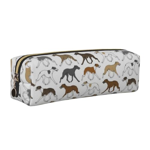 LfearTesa Bleistifttasche, Federmäppchen aus Leder, Schreibwaren-Organizer-Box,Trabender Whippet-Randmuster LfearTesa Bleistifttasche, Federmäppchen aus Leder, Schreibwaren-Organizer-Box,Trabender Whippet-Randmuster von LfearTesa