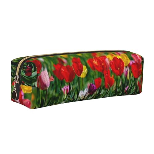 LfearTesa Bleistifttasche, Federmäppchen aus Leder, Schreibwaren-Organizer-Box,Tulpen von LfearTesa