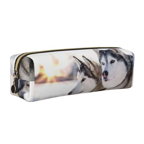 LfearTesa Bleistifttasche, Federmäppchen aus Leder, Schreibwaren-Organizer-Box,Zwei Siberian Husky Hunde LfearTesa Bleistifttasche, Federmäppchen aus Leder, Schreibwaren-Organizer-Box,Zwei Siberian Husky Hunde von LfearTesa