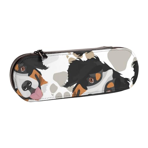 LfearTesa Hartschalen-Federmäppchen, Schreibwaren-Organizer, Federmäppchen und Kosmetiktasche aus Leder, Hundepfotenmuster, Berner Sennenhund von LfearTesa