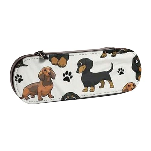 LfearTesa Hartschalen-Federmäppchen, Schreibwaren-Organizer, Federmäppchen und Make-up-Tasche aus Leder, Dackel-Hundefußabdrücke von LfearTesa