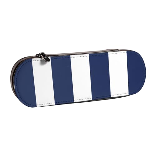 LfearTesa Hartschalen-Federmäppchen, Schreibwaren-Organizer, Federmäppchen und Make-up-Tasche aus Leder, Mitternachtsblau und Weiß gestreift von LfearTesa