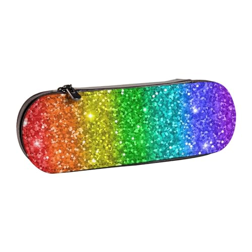 LfearTesa Hartschalen-Federmäppchen, Schreibwaren-Organizer, Federmäppchen und Make-up-Tasche aus Leder, Regenbogen-Optik mit Pailletten von LfearTesa
