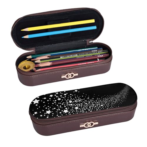 LfearTesa Hartschalen-Federmäppchen, Schreibwaren-Organizer, Federmäppchen und Make-up-Tasche aus Leder, Sternmuster, Sternschnuppe, Schwarz/Weiß von LfearTesa