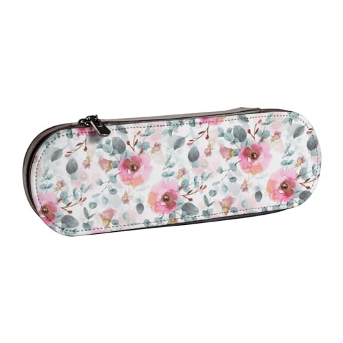 LfearTesa Hartschalen-Federmäppchen, Schreibwaren-Organizer, Federmäppchen und Make-up-Tasche aus Leder, australische Flora, Aquarell, Eukalyptus und Blush-Blumen von LfearTesa