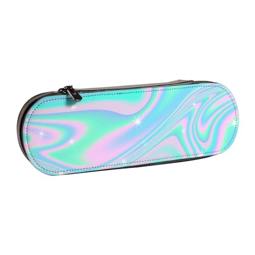 LfearTesa Hartschalen-Federmäppchen, Schreibwaren-Organizer, Federmäppchen und Make-up-Tasche aus Leder, holografischer Abstrakter Hintergrund in Pastell-Neon von LfearTesa