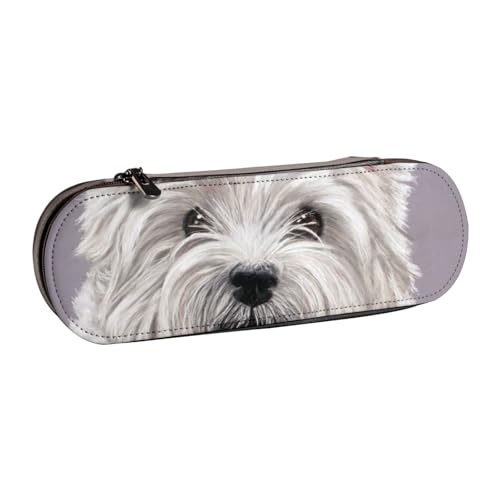 LfearTesa Hartschalen-Federmäppchen, Schreibwaren-Organizer, Federmäppchen und Make-up-Tasche aus Leder, niedlicher West Highland Terrier-Hunde-Kunstdruck von LfearTesa