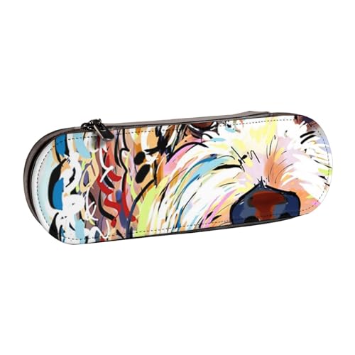 LfearTesa Hartschalen-Federmäppchen, Schreibwaren-Organizer, Federmäppchen und Make-up-Tasche aus Leder, süßes Bichon Frise-Hundemuster von LfearTesa