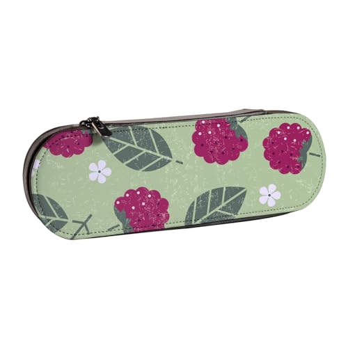 LfearTesa Hartschalen-Federmäppchen, Schreibwaren-Organizer, Federmäppchen und Schminktasche aus Leder, Himbeerfrucht, süßes Obst, Obstmuster von LfearTesa