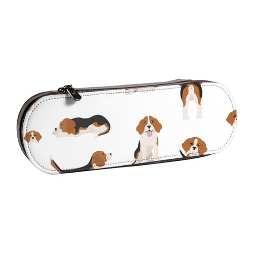 LfearTesa Hartschalen-Federmäppchen, Schreibwaren-Organizer, Leder, Federmäppchen und Make-up-Tasche, Beagle-Hund, süßes Hundemuster von LfearTesa