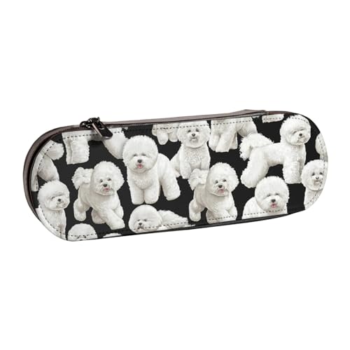 LfearTesa Hartschalen-Federmäppchen, Schreibwaren-Organizer, Leder, Federmäppchen und Make-up-Tasche, Bichon Frise-Hundemuster von LfearTesa