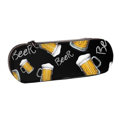 LfearTesa Hartschalen-Federmäppchen, Schreibwaren-Organizer, Leder, Federmäppchen und Make-up-Tasche, Bierkrug-Muster von LfearTesa