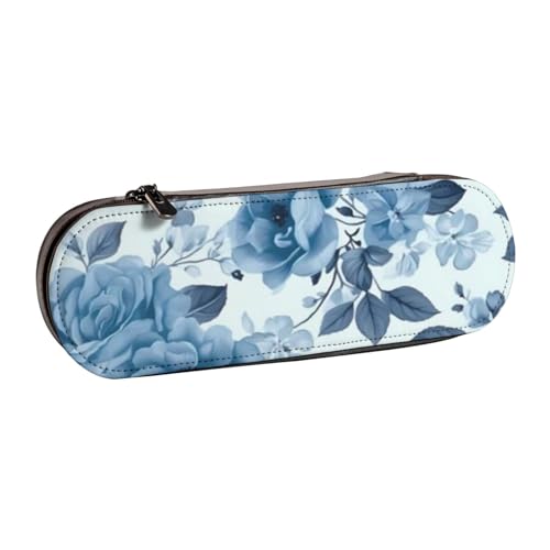 LfearTesa Hartschalen-Federmäppchen, Schreibwaren-Organizer, Leder, Federmäppchen und Make-up-Tasche, Blaue Blume von LfearTesa