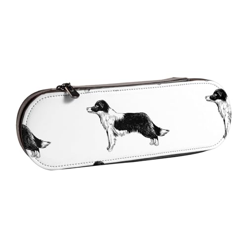 LfearTesa Hartschalen-Federmäppchen, Schreibwaren-Organizer, Leder, Federmäppchen und Make-up-Tasche, Border Collies von LfearTesa