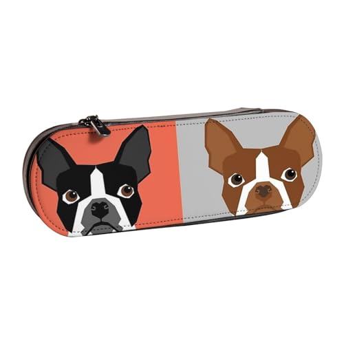 LfearTesa Hartschalen-Federmäppchen, Schreibwaren-Organizer, Leder, Federmäppchen und Make-up-Tasche, Boston Terrier Hund von LfearTesa