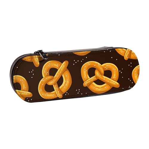 LfearTesa Hartschalen-Federmäppchen, Schreibwaren-Organizer, Leder, Federmäppchen und Make-up-Tasche, Cartoon-Brezel von LfearTesa