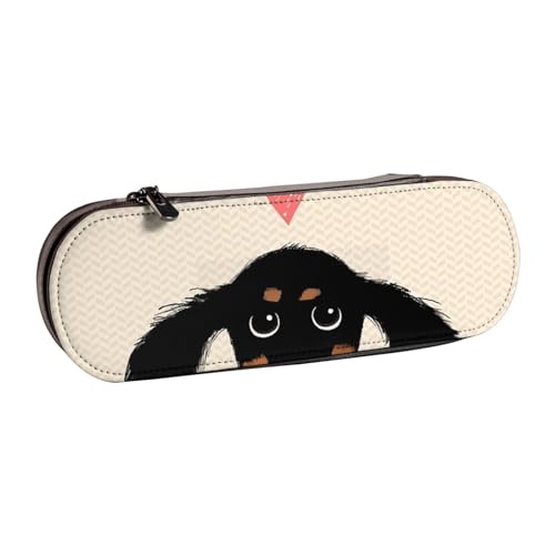 LfearTesa Hartschalen-Federmäppchen, Schreibwaren-Organizer, Leder, Federmäppchen und Make-up-Tasche, Dackel-Welpenliebe von LfearTesa
