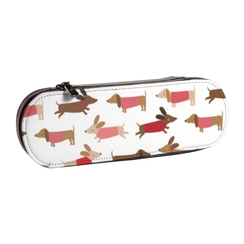 LfearTesa Hartschalen-Federmäppchen, Schreibwaren-Organizer, Leder, Federmäppchen und Make-up-Tasche, Dackel mit Rot von LfearTesa