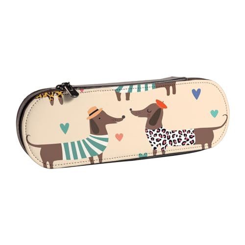 LfearTesa Hartschalen-Federmäppchen, Schreibwaren-Organizer, Leder, Federmäppchen und Make-up-Tasche, Dackel von LfearTesa