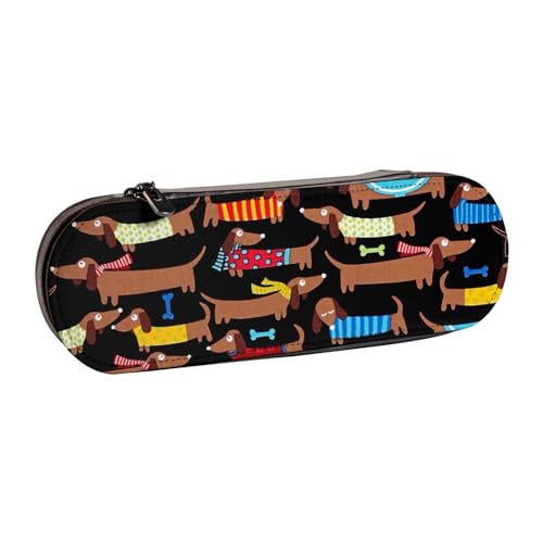 LfearTesa Hartschalen-Federmäppchen, Schreibwaren-Organizer, Leder, Federmäppchen und Make-up-Tasche, Dackel von LfearTesa