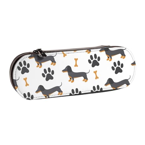 LfearTesa Hartschalen-Federmäppchen, Schreibwaren-Organizer, Leder, Federmäppchen und Make-up-Tasche, Dackel von LfearTesa