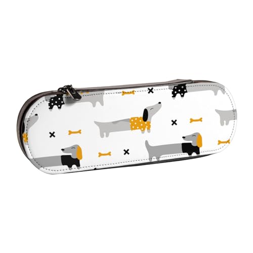 LfearTesa Hartschalen-Federmäppchen, Schreibwaren-Organizer, Leder, Federmäppchen und Make-up-Tasche, Dackel von LfearTesa
