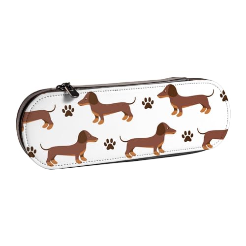 LfearTesa Hartschalen-Federmäppchen, Schreibwaren-Organizer, Leder, Federmäppchen und Make-up-Tasche, Dackel von LfearTesa