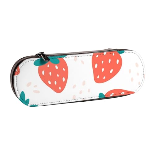 LfearTesa Hartschalen-Federmäppchen, Schreibwaren-Organizer, Leder, Federmäppchen und Make-up-Tasche, Erdbeere von LfearTesa