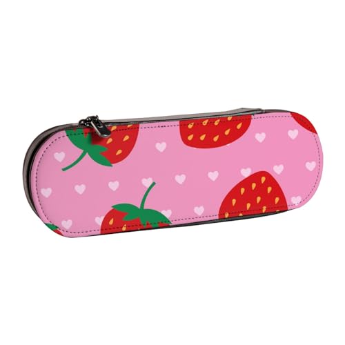 LfearTesa Hartschalen-Federmäppchen, Schreibwaren-Organizer, Leder, Federmäppchen und Make-up-Tasche, Erdbeeren-Herz von LfearTesa