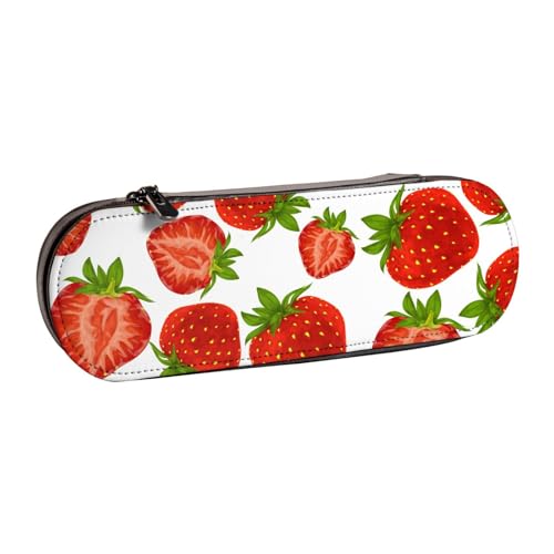 LfearTesa Hartschalen-Federmäppchen, Schreibwaren-Organizer, Leder, Federmäppchen und Make-up-Tasche, Erdbeerrot von LfearTesa