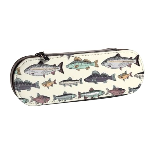 LfearTesa Hartschalen-Federmäppchen, Schreibwaren-Organizer, Leder, Federmäppchen und Make-up-Tasche, Fischmuster von LfearTesa