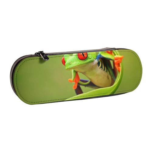 LfearTesa Hartschalen-Federmäppchen, Schreibwaren-Organizer, Leder, Federmäppchen und Make-up-Tasche, Frosch von LfearTesa
